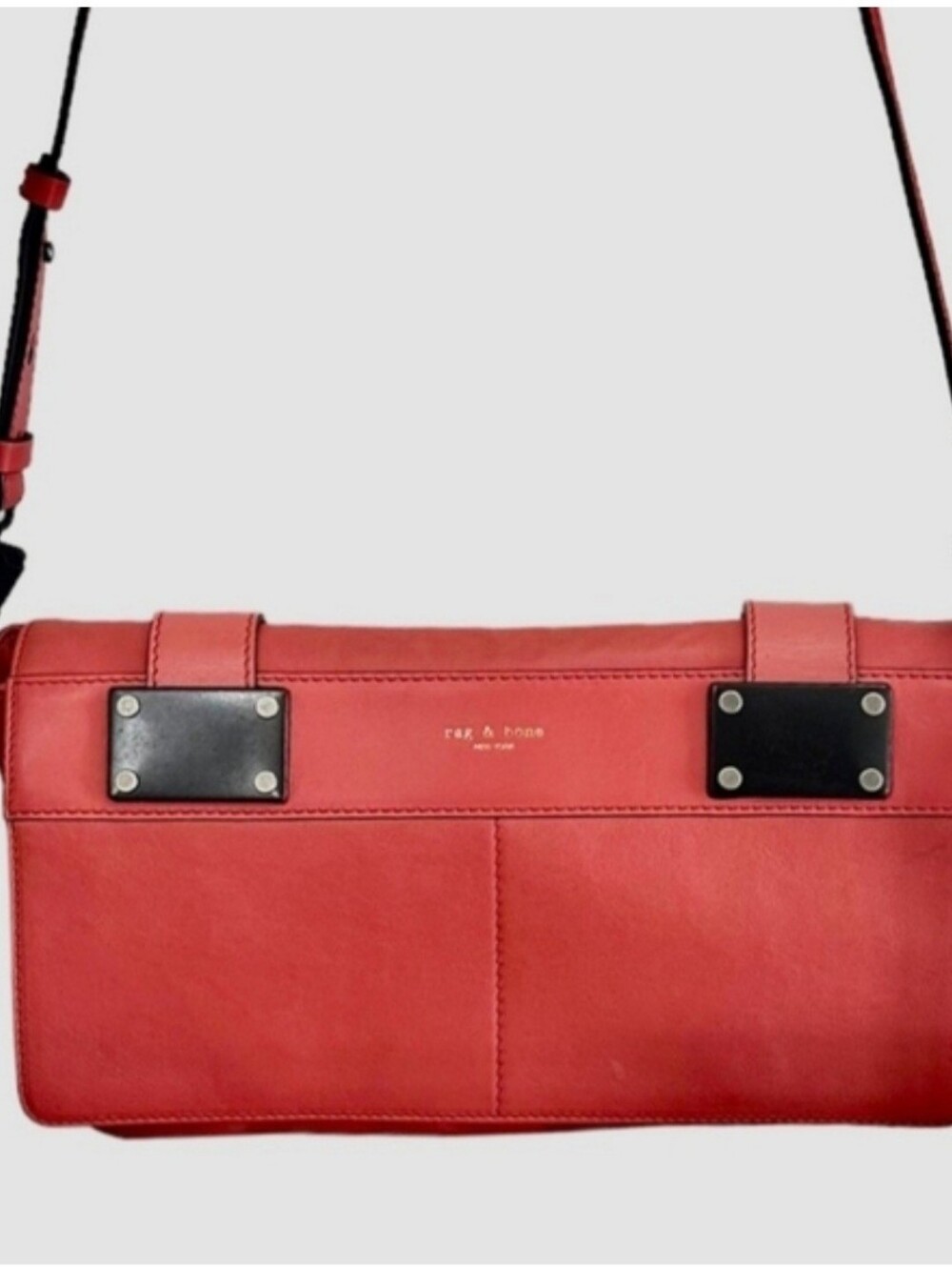 Rag & Bone Large Leather Pilot Clutch Crossbody Bag Red Coral